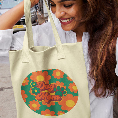 Retro Floral Dog Mom Tote Bag