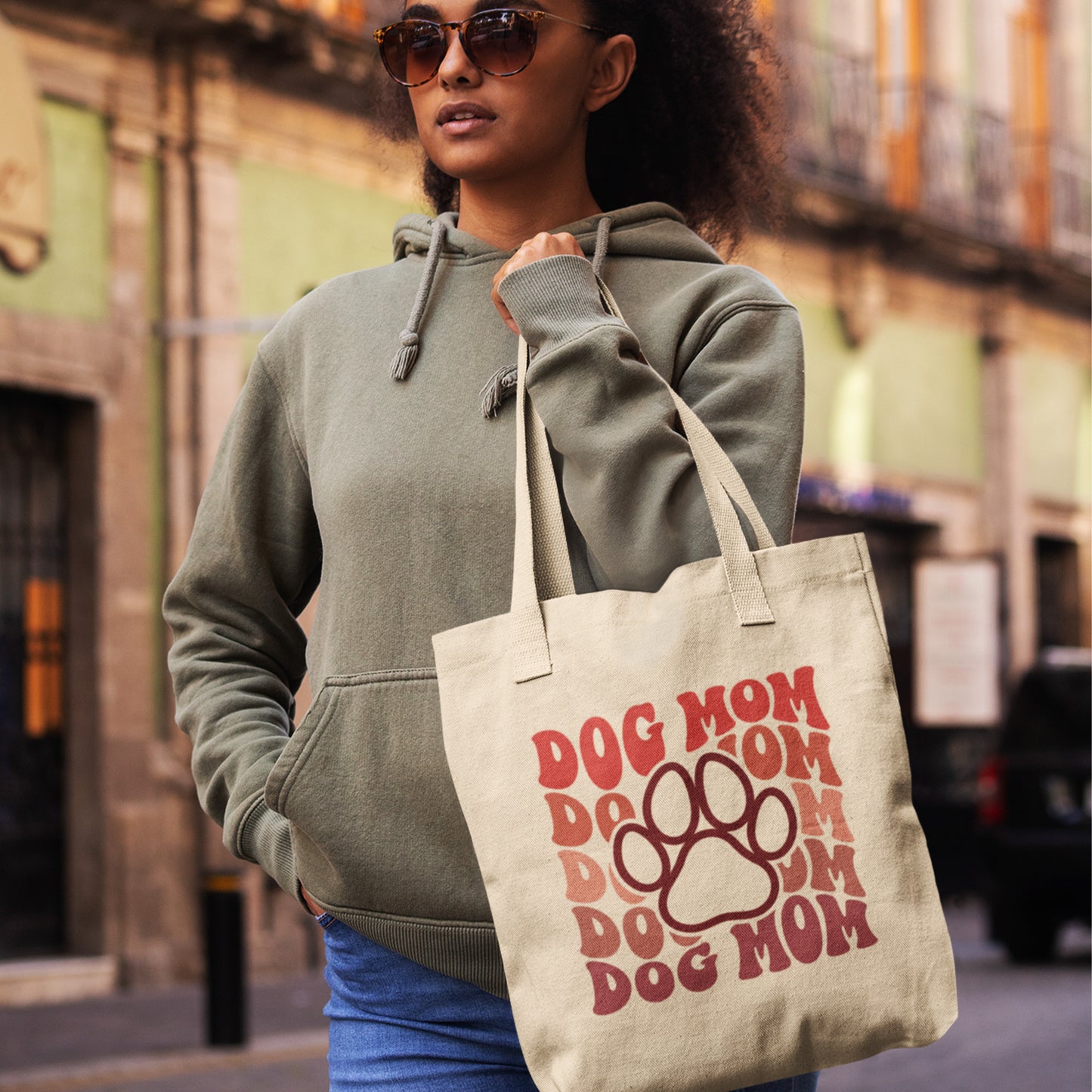 Dog Mom Wavy Retro Tote Bag